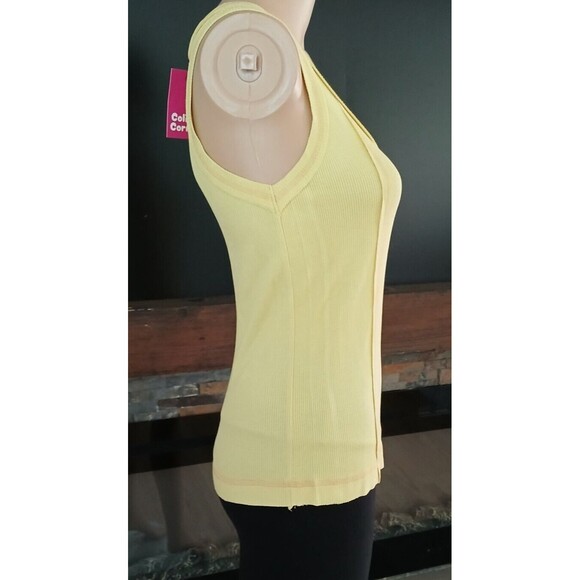 AEMI & CO Women's Small Yellow Knit Casual Light inside out look Tank Top New - Picture 6 of 13